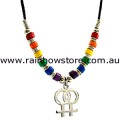 Rainbow Ceramic Beads Double Female Symbol Pendant Necklace Lesbian Pride
