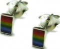 Rainbow Rectangle Silver Stud Earrings Lesbian Gay Pride