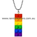Rainbow Brick Style Pendant With Silver Tone Ball Chain Necklace Gay Lesbian Pride