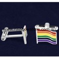 Rainbow Wavy Flag Silver Plate Cufflinks Lesbian Gay Pride