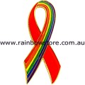 Red With Rainbow Ribbon LARGE Lapel Pin