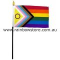 Inclusive Progress Pride Desk Flag With Stick Screened 4 inch by 6 inch