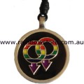 Gay Pride Rainbow Double Male Symbol Round Pewter Necklace