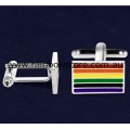 Rainbow Flag Rectangle Silver Plate Cufflinks Lesbian Gay Pride
