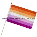 Lesbian Sunset Pride Flag On Wood Stick Handwaver Polyester 12 inch by 18 inch Lesbian Pride