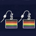 Rainbow People Of Colour Silver Plate Rectangle Pair Earrings POC Pride