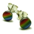 Rainbow Round Silver Stud Earrings Lesbian Gay Pride