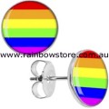 Rainbow Round Stainless Steel Stud Pair Earrings Lesbian Gay Pride