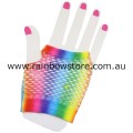 Rainbow Fishnet Short Gloves Pair Lesbian Gay Pride