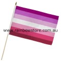 Lesbian Pride Flag On Wood Stick Handwaver Polyester 12 inch by 18 inch Lesbian Pride
