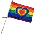 Rainbow Heart On Wood Stick Handwaver Polyester 11 inch by 16.5 inch Gay Lesbian Pride