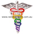 Rainbow Caduceus Silver Plated Badge Lapel Pin Lesbian Gay Pride