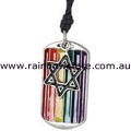 Rainbow ID Tag with Black Star of David Pewter Pendant Necklace